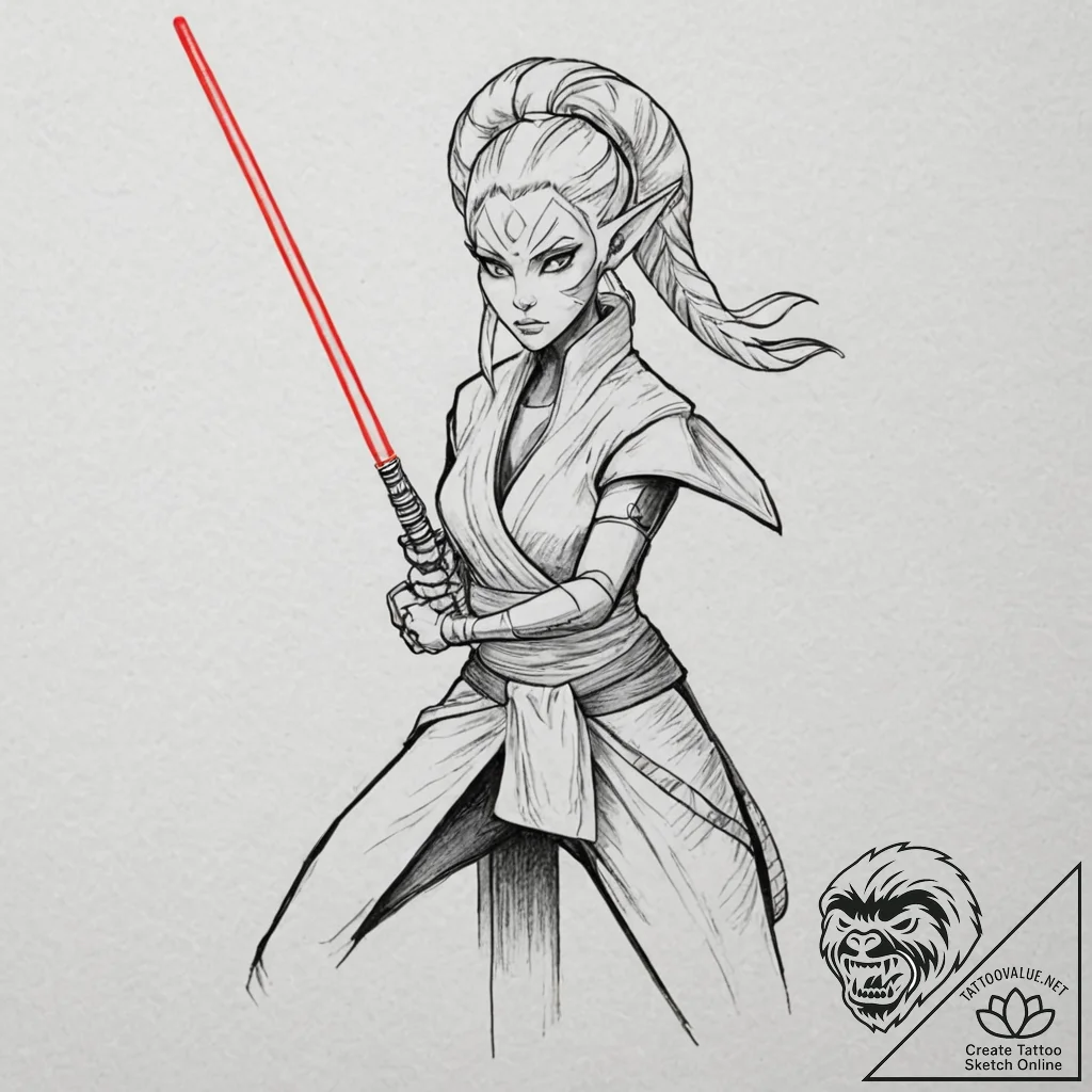 36. linework tattoo of ahsoka tano with her t... - tattoo sketch (№1751834882_0, 06.07.2025 20:48) — tattoovalue.net