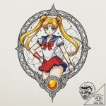 A graphic novel portrait of sailor moon, in h… – tattoo sketch (№1751834966_0, 06.07.2025 20:49) — tattoovalue.net