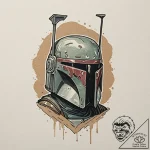 Neo-traditional tattoo sketch of boba fett’s… – tattoo sketch (№1751835051_0, 06.07.2025 20:50) — tattoovalue.net