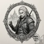 A graphic novel panel of geralt fighting the… – tattoo sketch (№1751835848_0, 06.07.2025 21:04) — tattoovalue.net