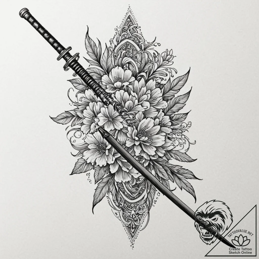 Katana, tattoo flash sheet design, highly det... - tattoo sketch (№1751835932_0, 06.07.2025 21:05) — tattoovalue.net