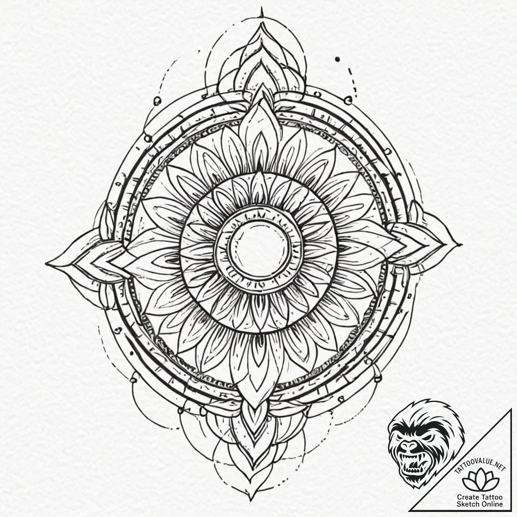 Solar flare, ink illustration for tattoo, on... - tattoo sketch (№1751836016_0, 06.07.2025 21:06) — tattoovalue.net