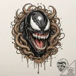 A trash polka portrait of venom, with his lon… – tattoo sketch (№1751836945_0, 06.07.2025 21:22) — tattoovalue.net