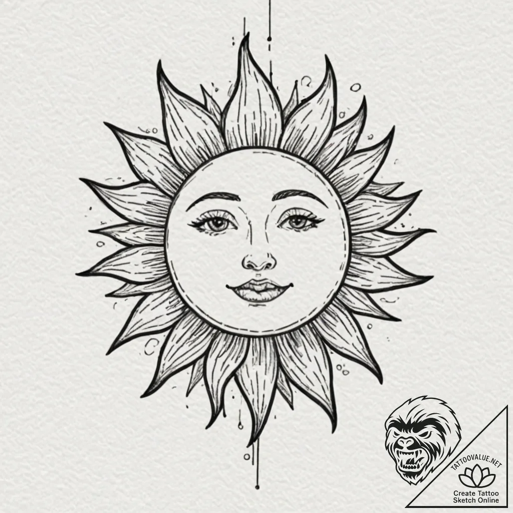 Sun, concept art for tattoo, studio lighting... - tattoo sketch (№1751837504_0, 06.07.2025 21:31) — tattoovalue.net