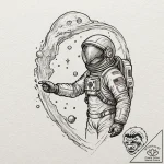 An astronaut discovering an alien artifact, t… – tattoo sketch (№1751837660_0, 06.07.2025 21:34) — tattoovalue.net