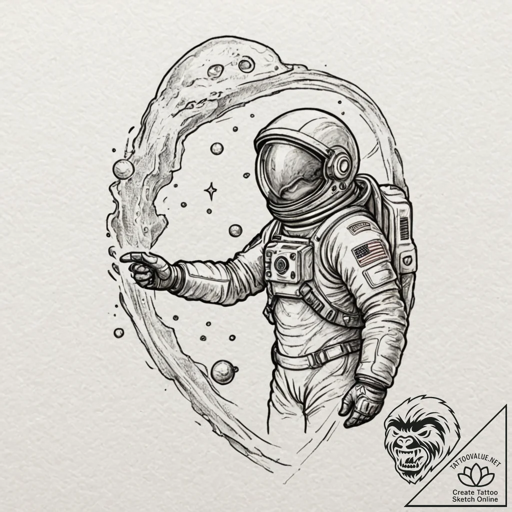 An astronaut discovering an alien artifact, t... - tattoo sketch (№1751837660_0, 06.07.2025 21:34) — tattoovalue.net