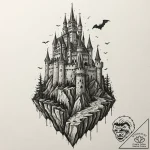 A sketch of a gothic castle on a cliff, dracu… – tattoo sketch (№1751837823_0, 06.07.2025 21:37) — tattoovalue.net