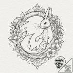 Linework tattoo design of the white rabbit, m… – tattoo sketch (№1751837990_0, 06.07.2025 21:39) — tattoovalue.net