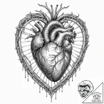 Anatomical heart as a cage with a bird inside… – tattoo sketch (№1751838496_0, 06.07.2025 21:48) — tattoovalue.net