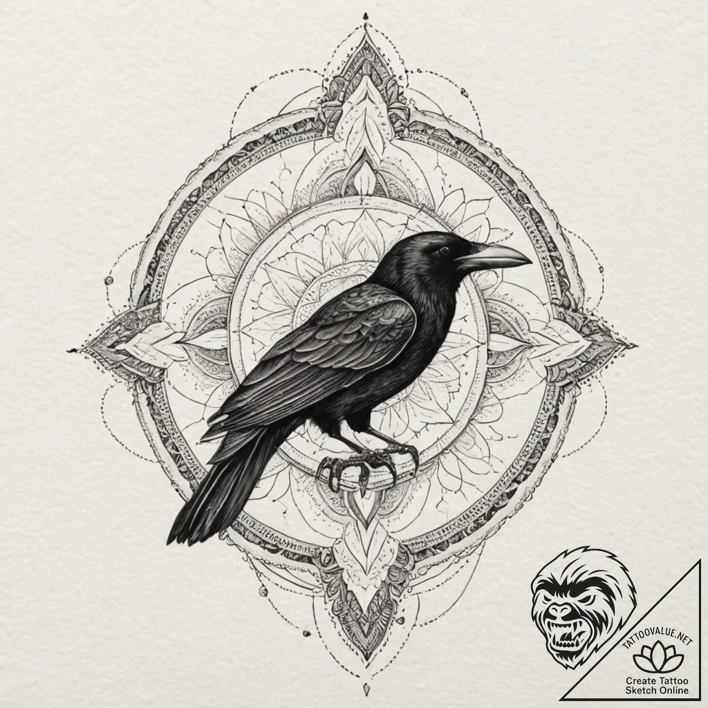 A linework tattoo of a raven, inspired by edg... - tattoo sketch (№1751839254_0, 06.07.2025 22:00) — tattoovalue.net