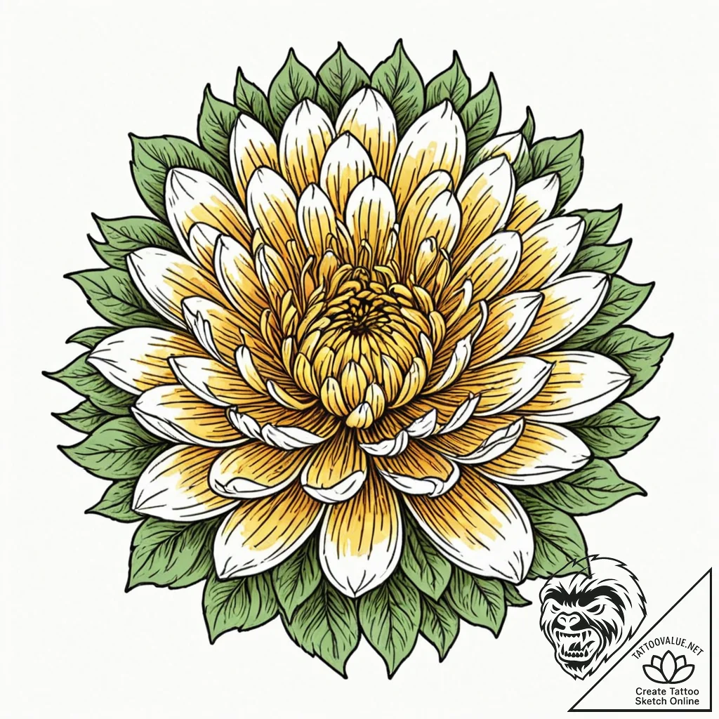 Chrysanthemum, concept art for tattoo, vibran... - tattoo sketch (№1751839337_0, 06.07.2025 22:02) — tattoovalue.net