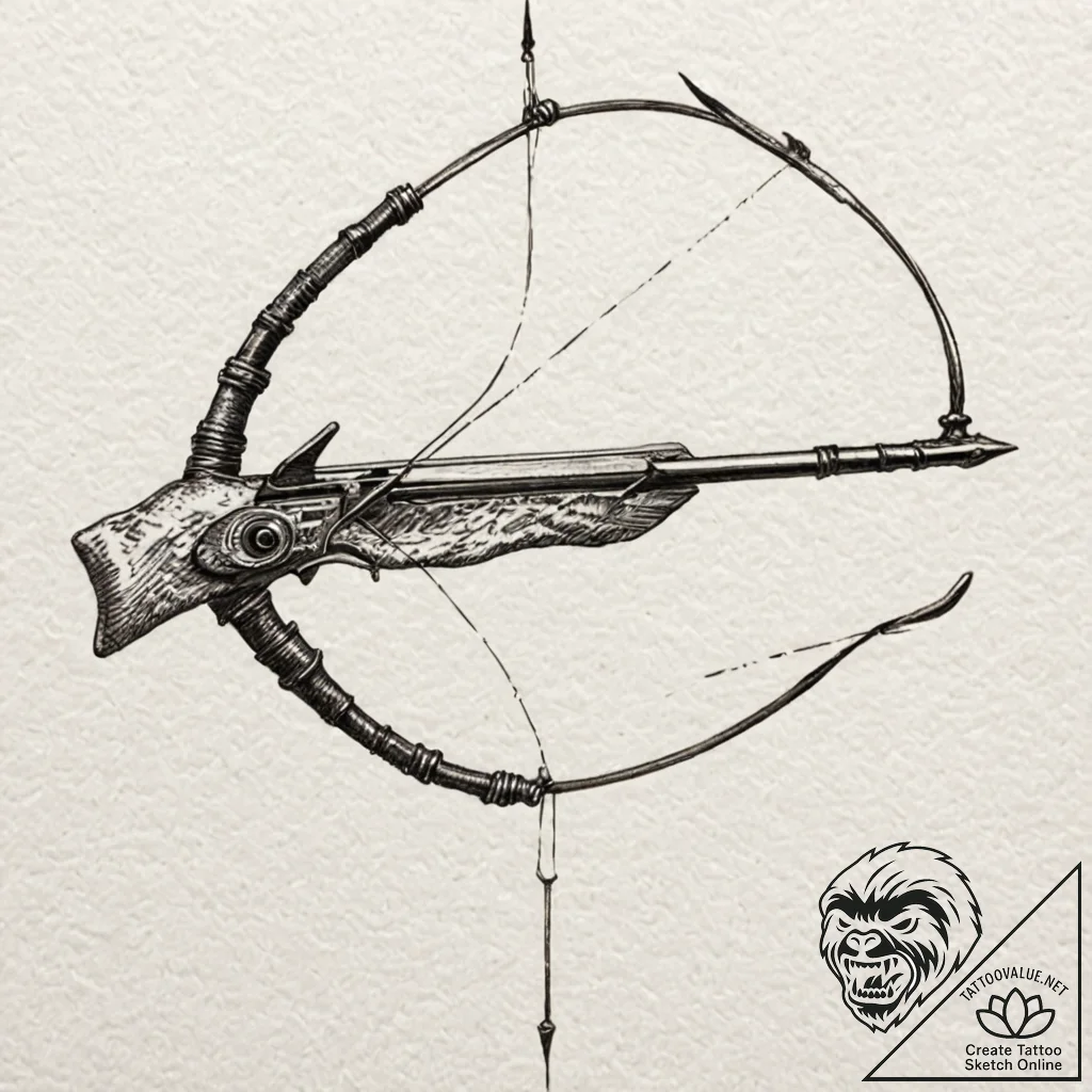 A sketch of hawkeye, drawing his bow, focused... - tattoo sketch (№1751839674_0, 06.07.2025 22:07) — tattoovalue.net