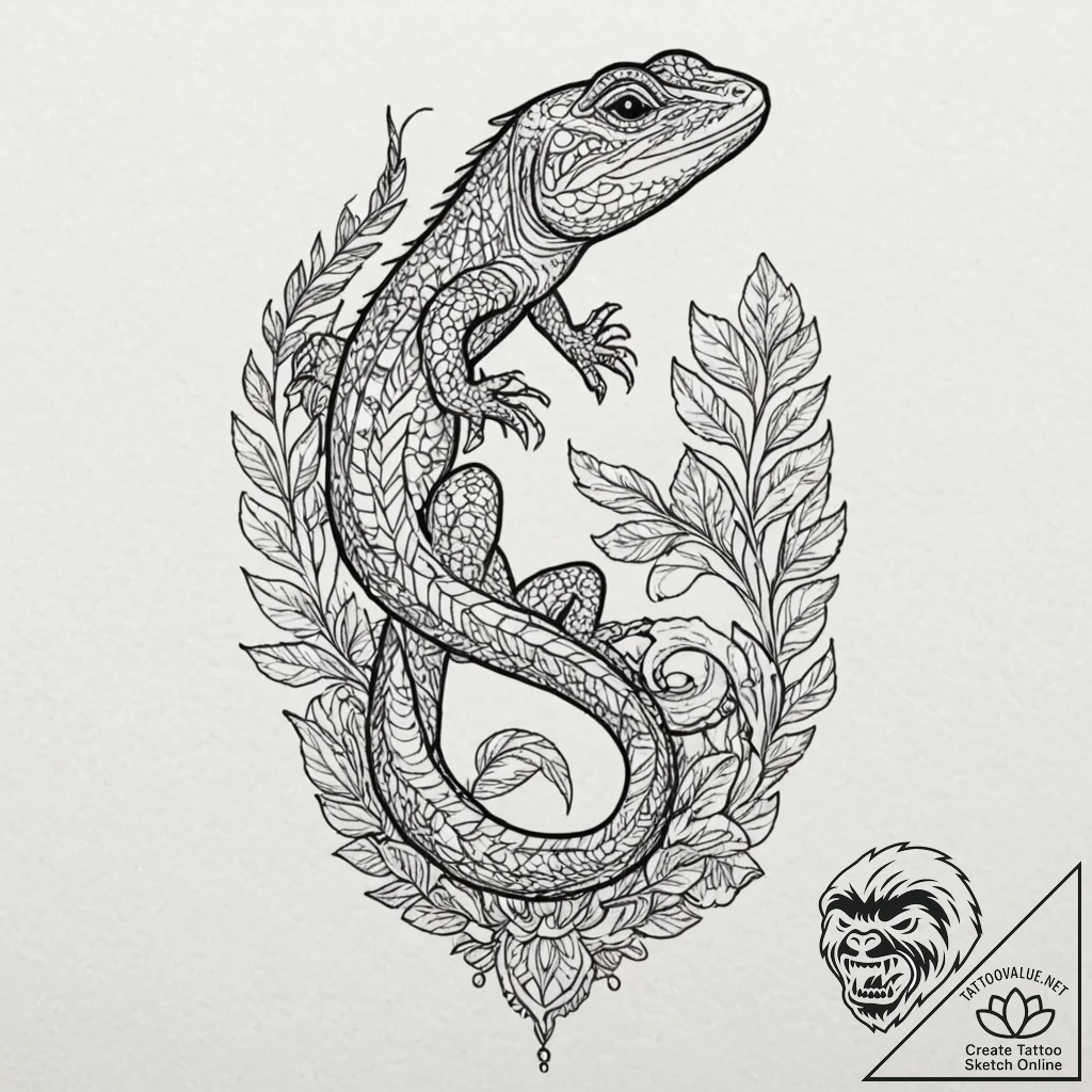 Lizard, tattoo sketch design, aesthetically p... - tattoo sketch (№1751841062_0, 06.07.2025 22:31) — tattoovalue.net