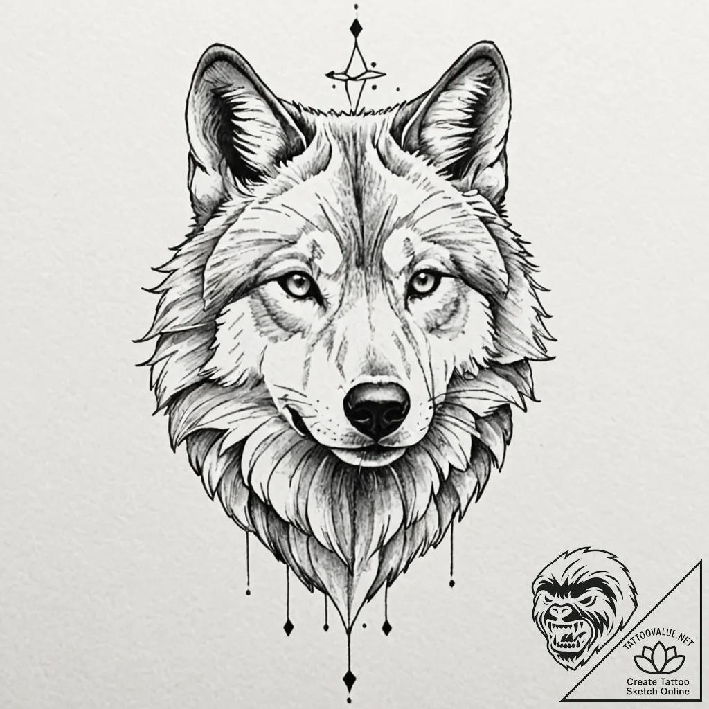 A geometric wolf head, ink illustration for t... - tattoo sketch (№1751841230_0, 06.07.2025 22:33) — tattoovalue.net