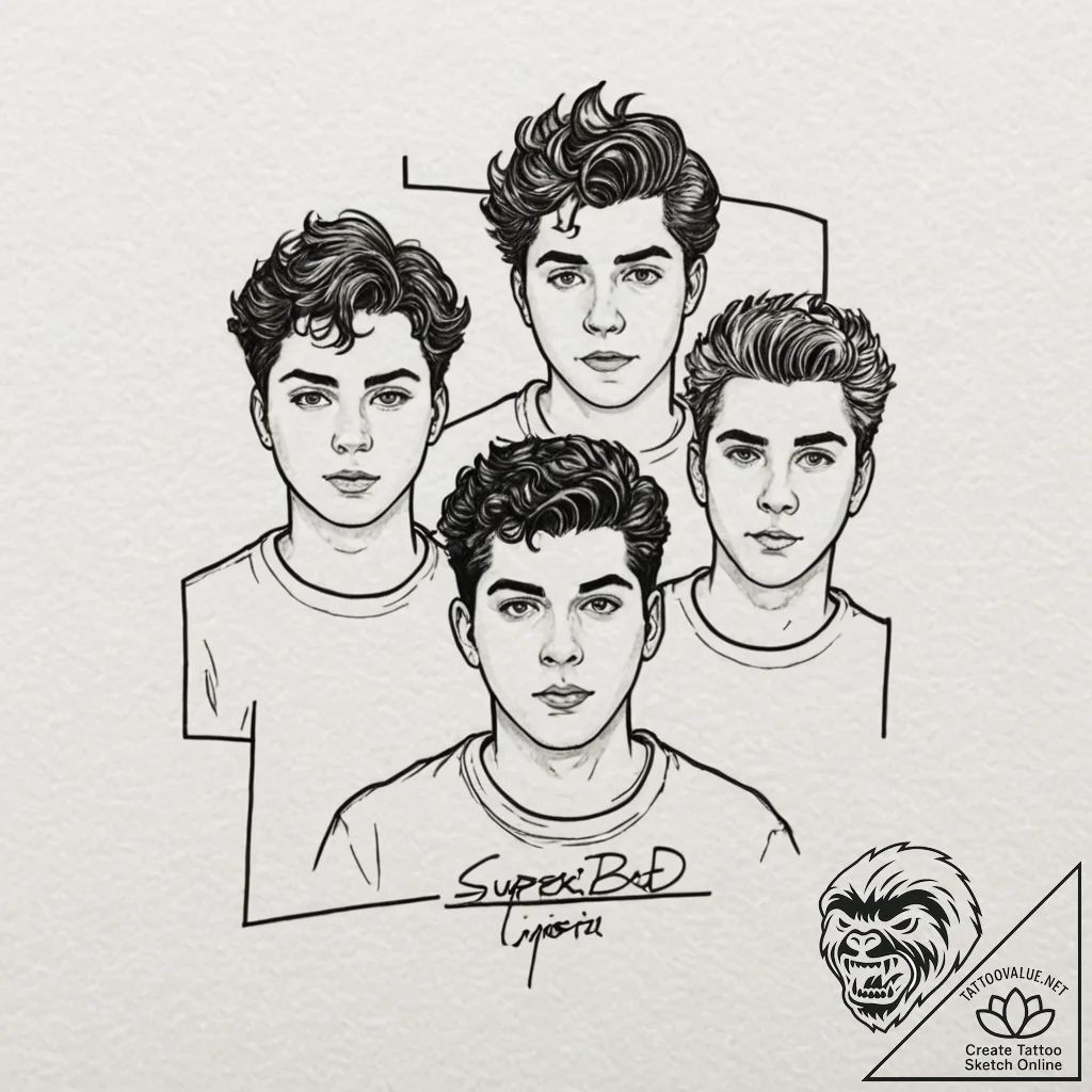 A sketch of the main characters from superbad... - tattoo sketch (№1751842157_0, 06.07.2025 22:49) — tattoovalue.net