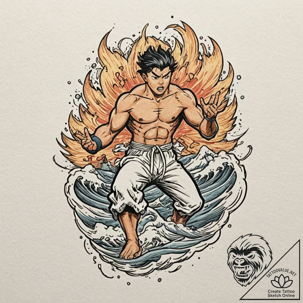 A graphic novel panel of the kamehameha wave... - tattoo sketch (№1751842996_0, 06.07.2025 23:03) — tattoovalue.net