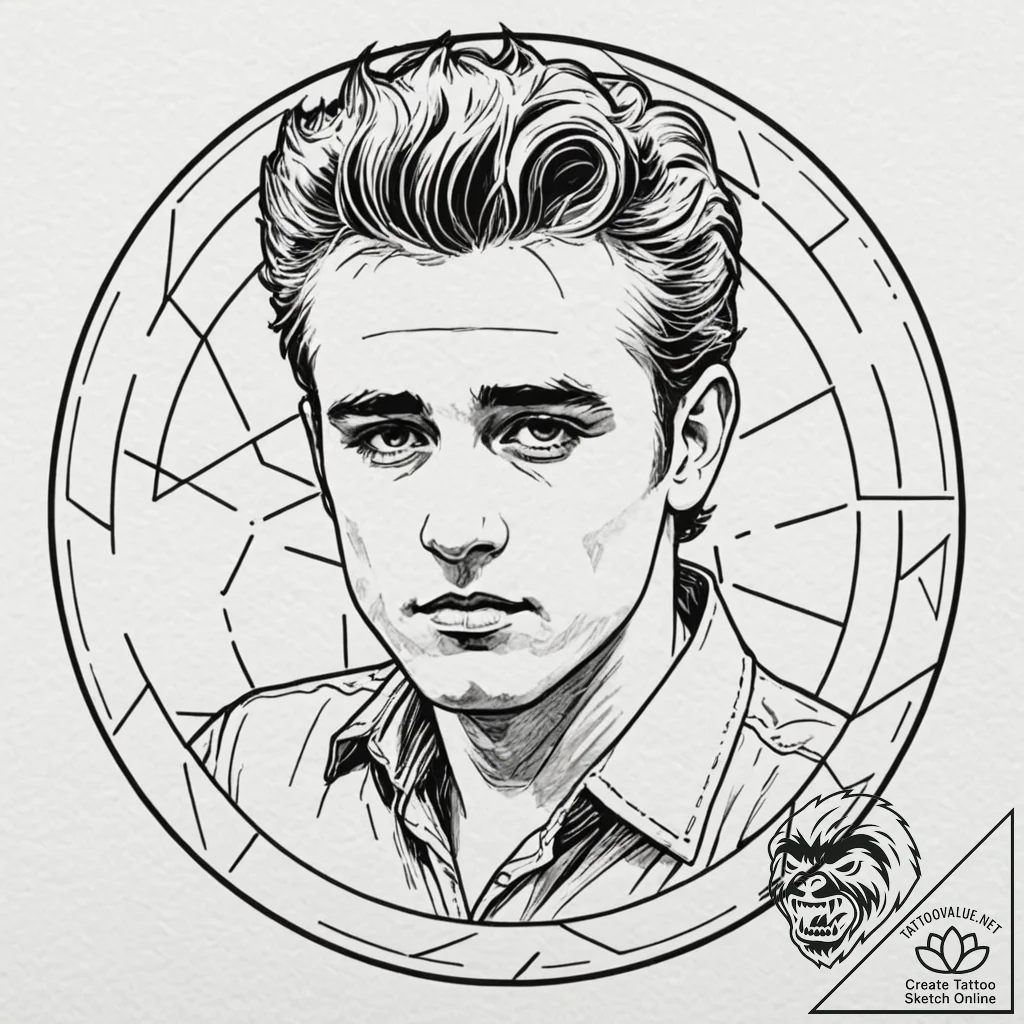 A graphic novel portrait of james dean from r... - tattoo sketch (№1751843165_0, 06.07.2025 23:06) — tattoovalue.net