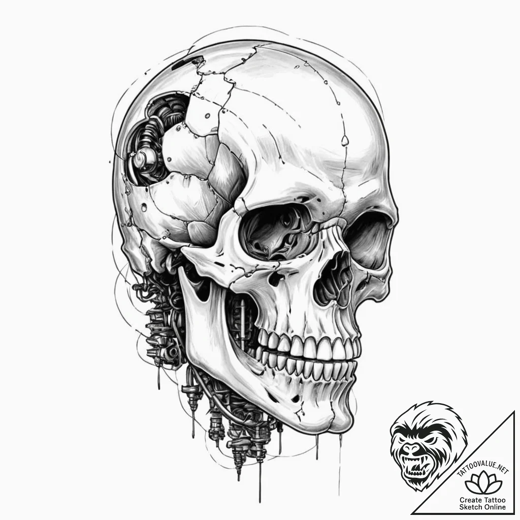 122. a linework tattoo of the t-800 endoskele... - tattoo sketch (№1751843503_0, 06.07.2025 23:11) — tattoovalue.net