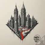 A watercolor sketch of gotham city, dark and… – tattoo sketch (№1751844095_0, 06.07.2025 23:21) — tattoovalue.net