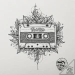A retro cassette tape unspooling, tattoo flas… – tattoo sketch (№1751844180_0, 06.07.2025 23:23) — tattoovalue.net