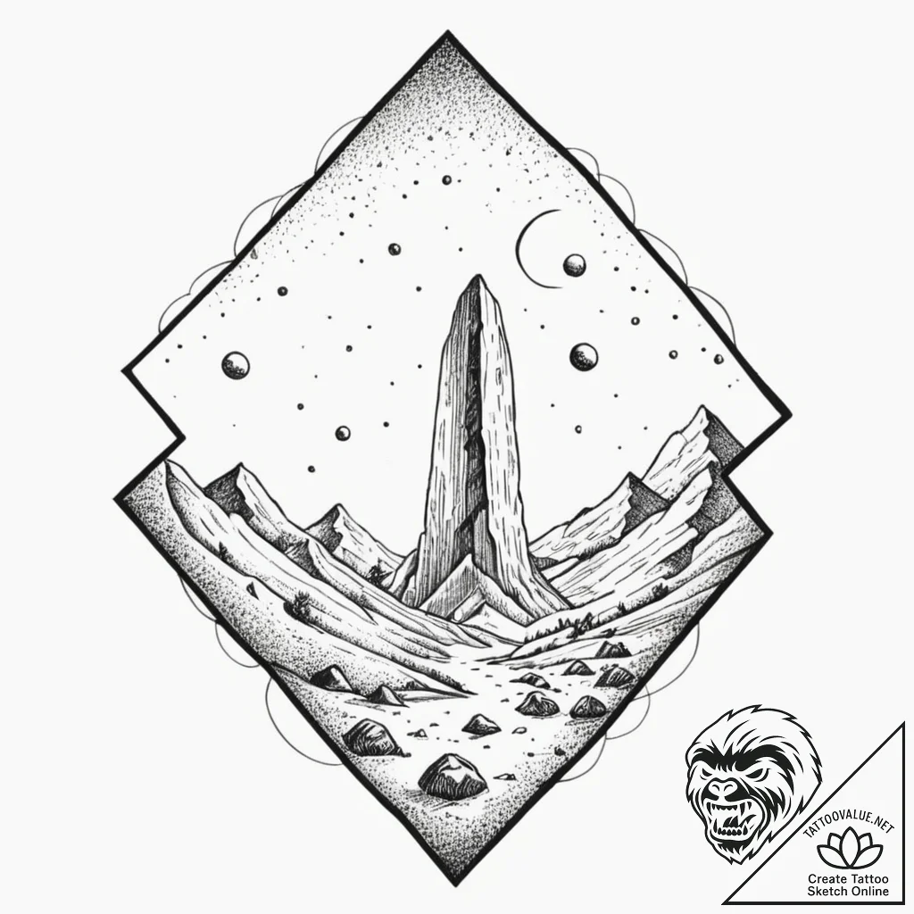 A minimalist linework tattoo of the monolith... - tattoo sketch (№1751844264_0, 06.07.2025 23:24) — tattoovalue.net