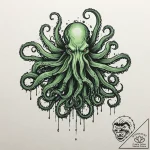 A trash polka tattoo of cthulhu rising from t… – tattoo sketch (№1751844854_0, 06.07.2025 23:34) — tattoovalue.net