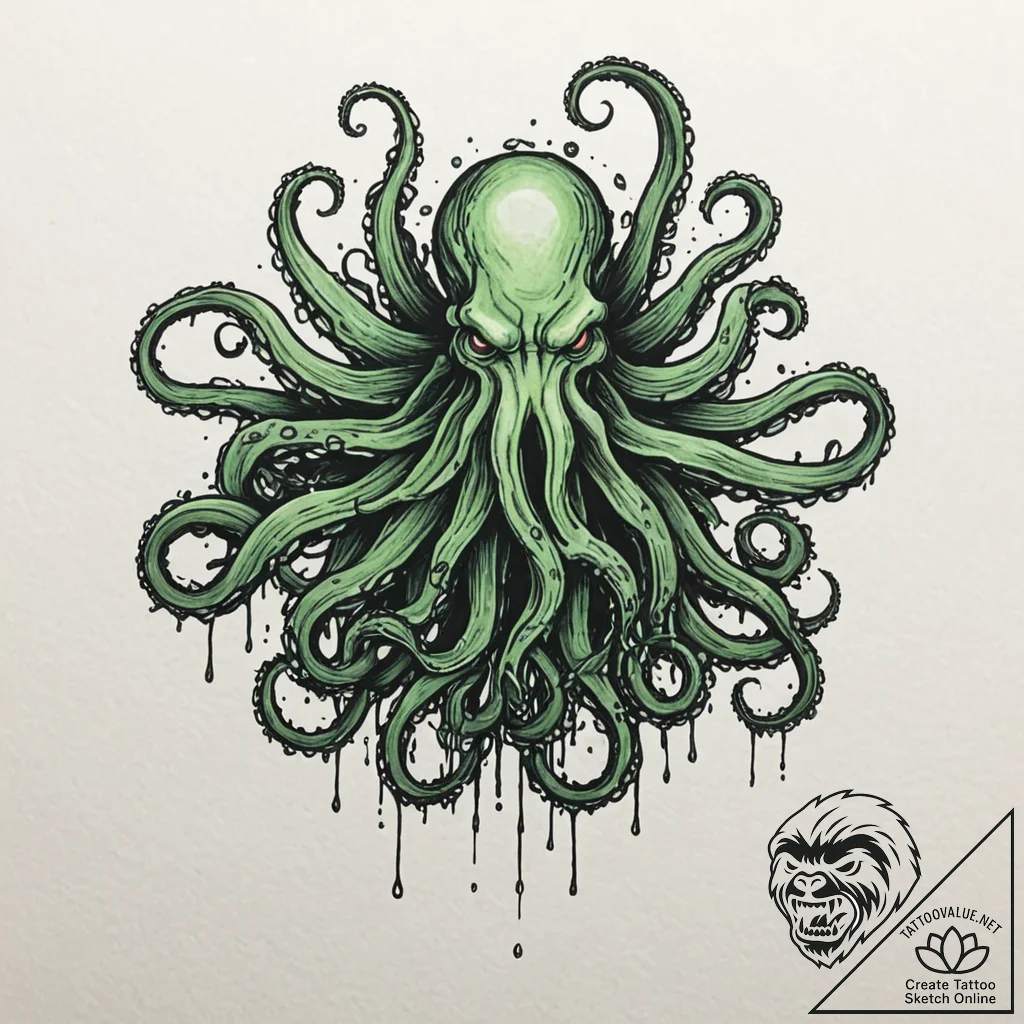 A trash polka tattoo of cthulhu rising from t... - tattoo sketch (№1751844854_0, 06.07.2025 23:34) — tattoovalue.net