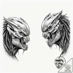 A graphic novel panel of dutch and the predat… – tattoo sketch (№1751844940_0, 06.07.2025 23:35) — tattoovalue.net