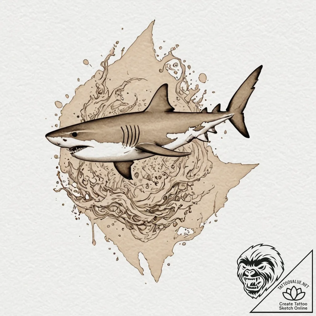 Shark, tattoo drawing outline, sepia tone ske... - tattoo sketch (№1751845028_0, 06.07.2025 23:37) — tattoovalue.net