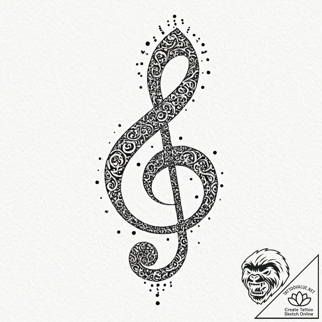 Treble clef, tattoo sketch design, unique des... - tattoo sketch (№1751845196_0, 06.07.2025 23:39) — tattoovalue.net