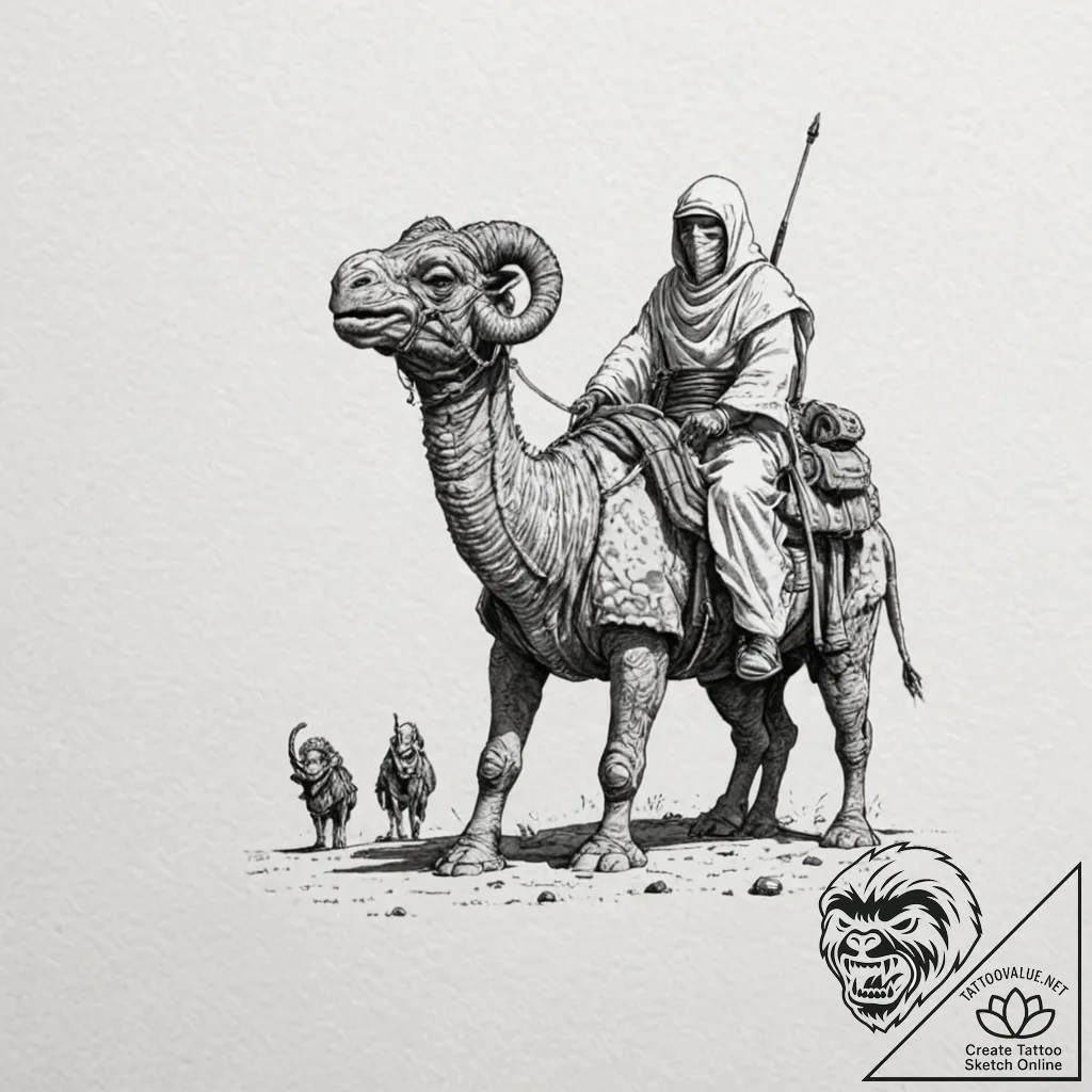 A sketch of a tusken raider (sand person) on... - tattoo sketch (№1751846128_0, 06.07.2025 23:55) — tattoovalue.net