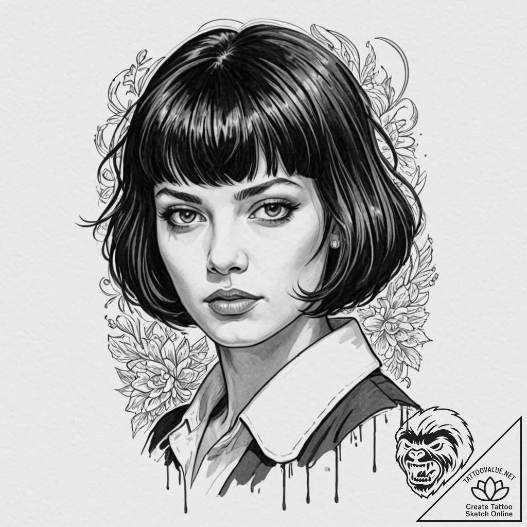 Chicano style tattoo sketch of mia wallace fr... - tattoo sketch (№1751846532_0, 07.07.2025 00:02) — tattoovalue.net