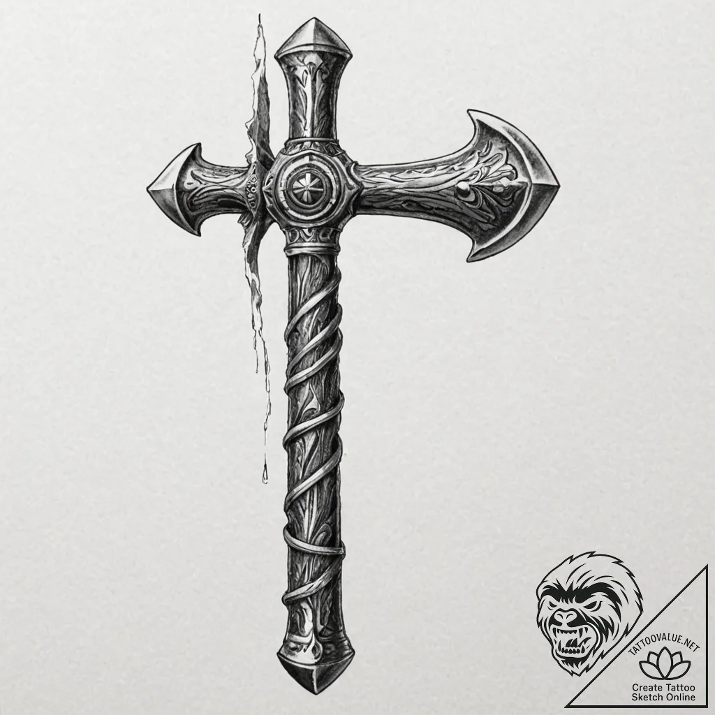 Tomahawk, artistic tattoo sketch, detailed cr... - tattoo sketch (№1751846787_0, 07.07.2025 00:06) — tattoovalue.net