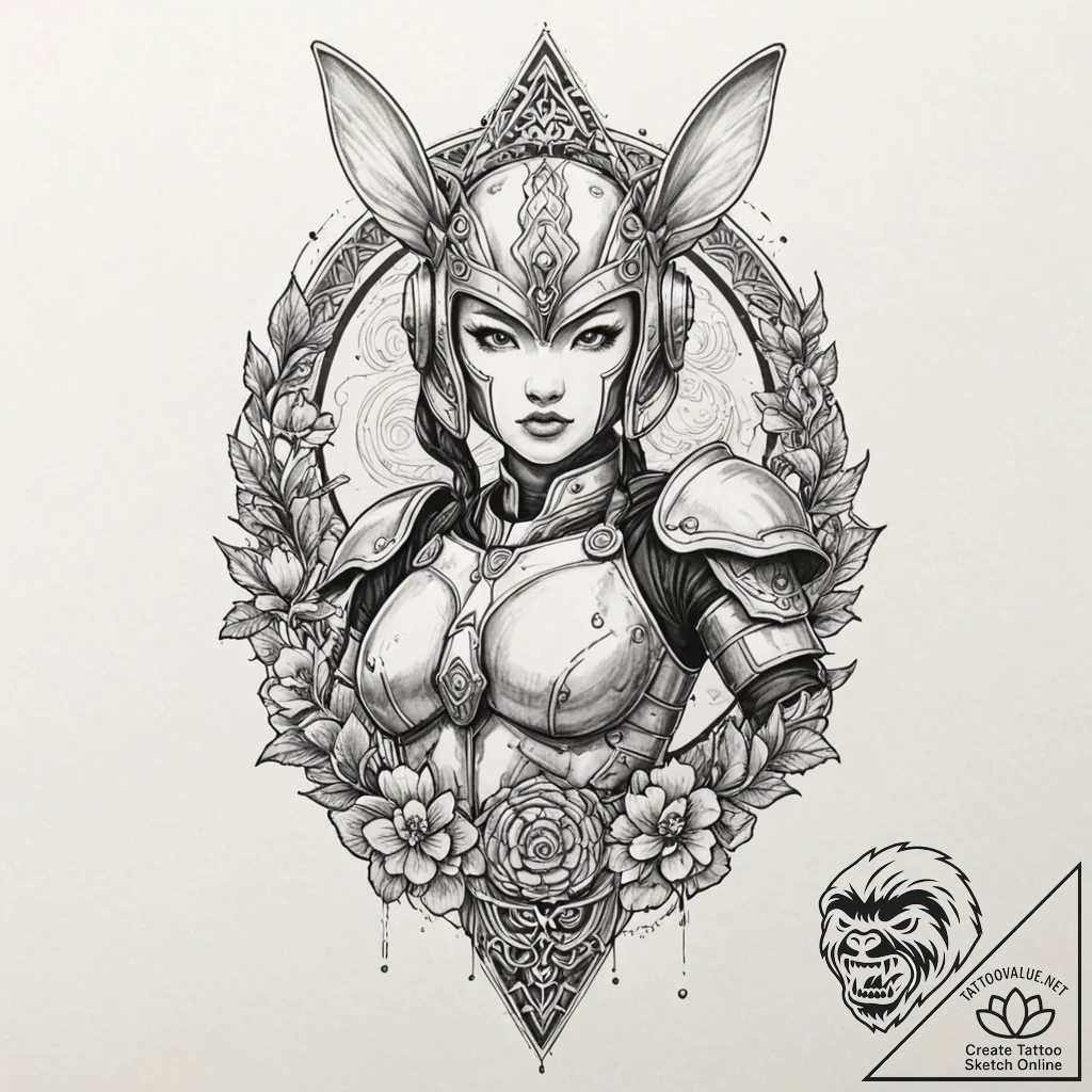 15. chicano style tattoo of a female mandalor... - tattoo sketch (№1751846874_0, 07.07.2025 00:07) — tattoovalue.net
