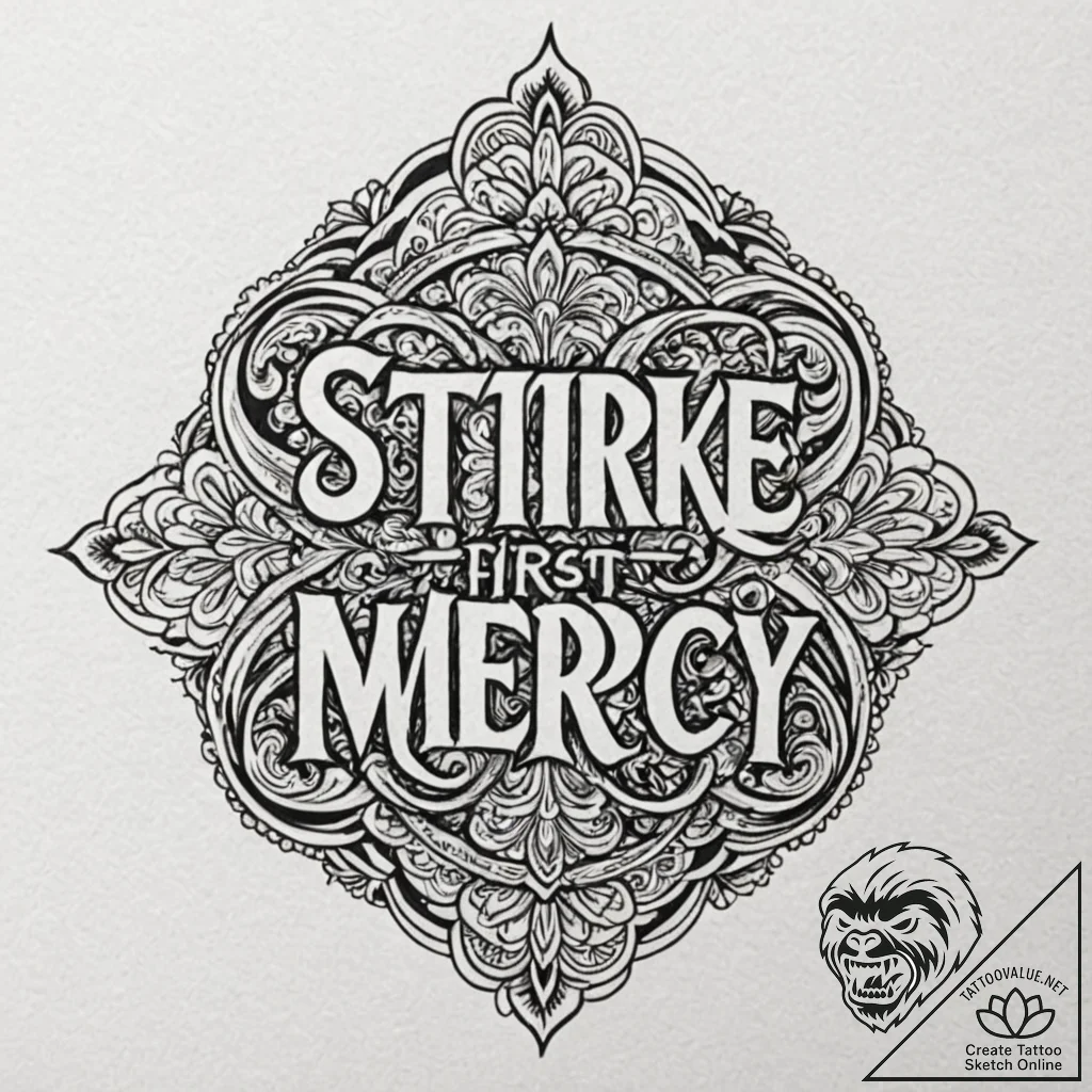 A chicano lettering tattoo "strike first. str... - tattoo sketch (№1751847476_0, 07.07.2025 00:17) — tattoovalue.net