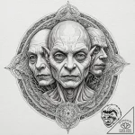 A sketch of gollum/smeagol, his face split be… – tattoo sketch (№1751847559_0, 07.07.2025 00:19) — tattoovalue.net