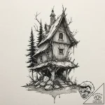 Baba yaga’s hut on chicken legs, tattoo drawi… – tattoo sketch (№1751847810_0, 07.07.2025 00:23) — tattoovalue.net