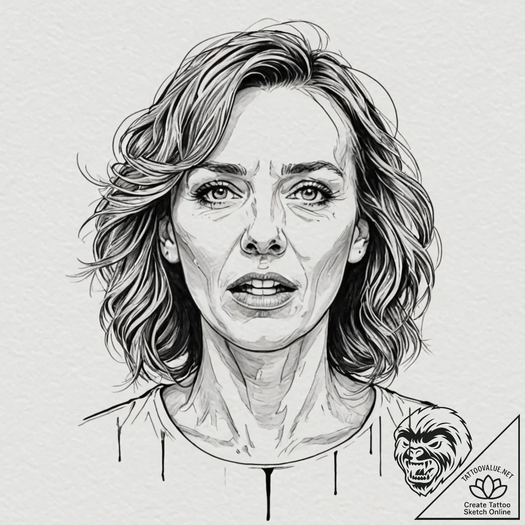 A trash polka portrait of toni collette's scr... - tattoo sketch (№1751848941_0, 07.07.2025 00:42) — tattoovalue.net
