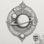 Saturn (planet), tattoo line art, on textured… – tattoo sketch (№1751849445_0, 07.07.2025 00:50) — tattoovalue.net