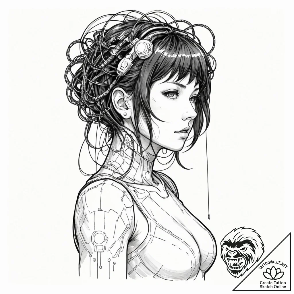 A sketch of major motoko kusanagi from ghost... - tattoo sketch (№1751849611_0, 07.07.2025 00:53) — tattoovalue.net