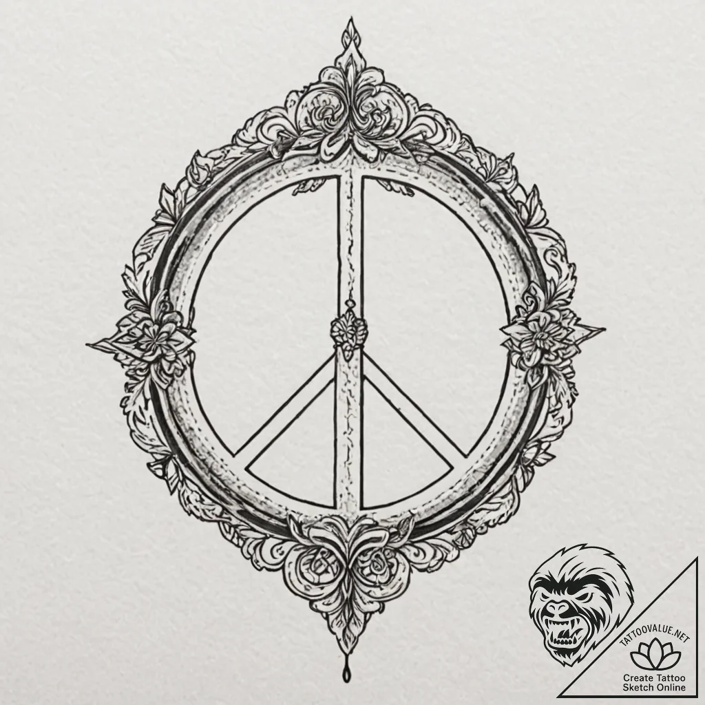 The peace symbol made from broken weapons, ta... - tattoo sketch (№1751849695_0, 07.07.2025 00:54) — tattoovalue.net