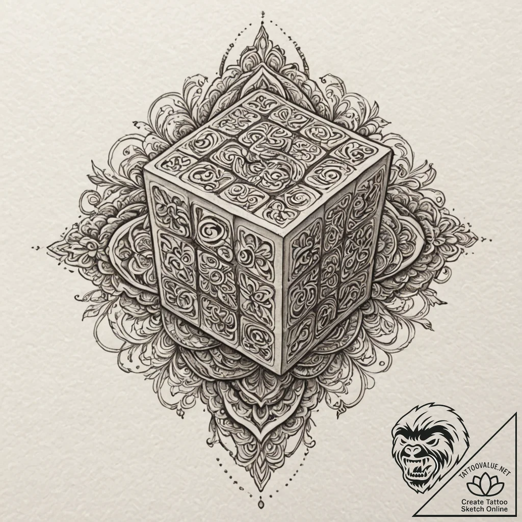 Rubik's cube, tattoo flash sheet design, dyna... - tattoo sketch (№1751849779_0, 07.07.2025 00:56) — tattoovalue.net