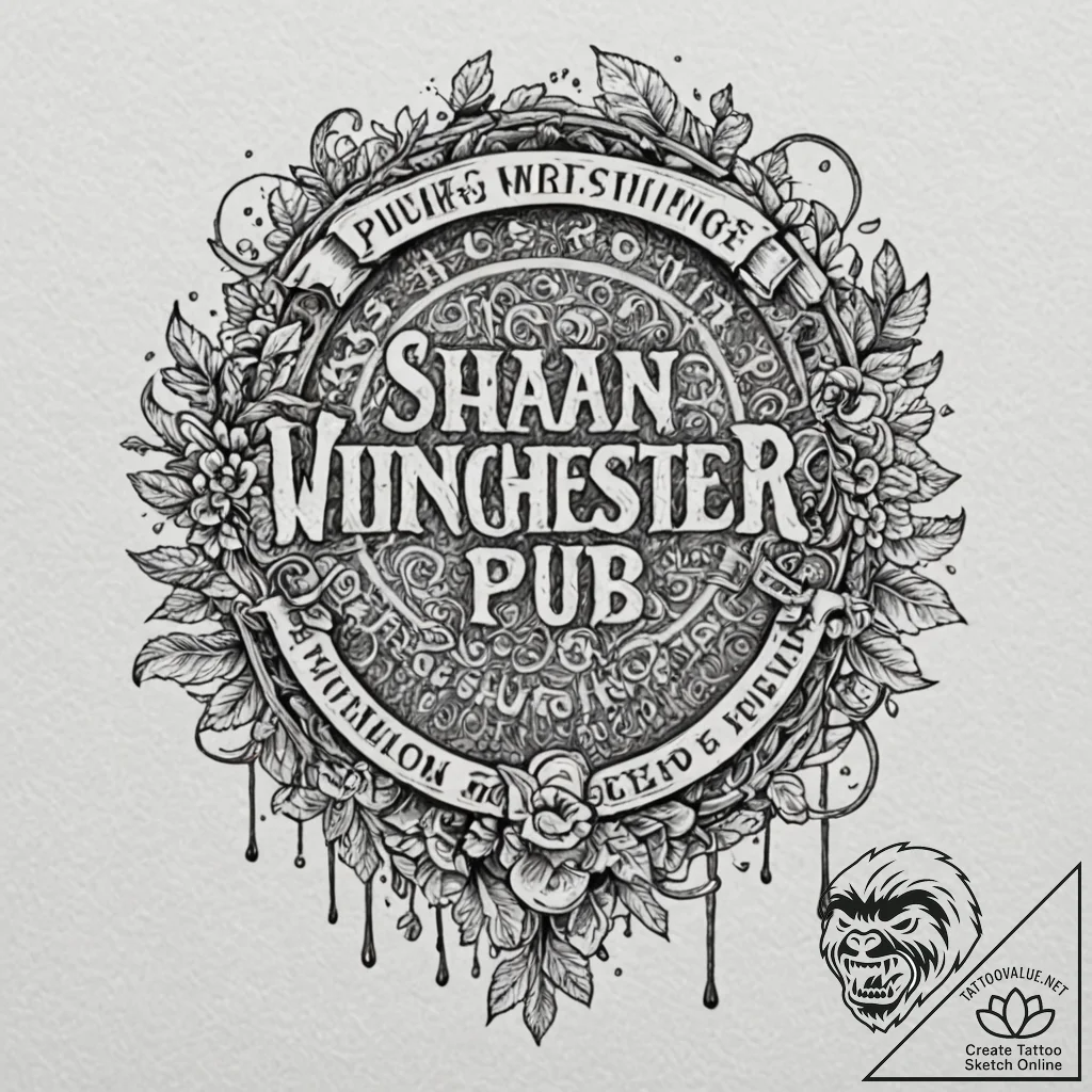 A linework tattoo of the winchester pub sign... - tattoo sketch (№1751850452_0, 07.07.2025 01:07) — tattoovalue.net