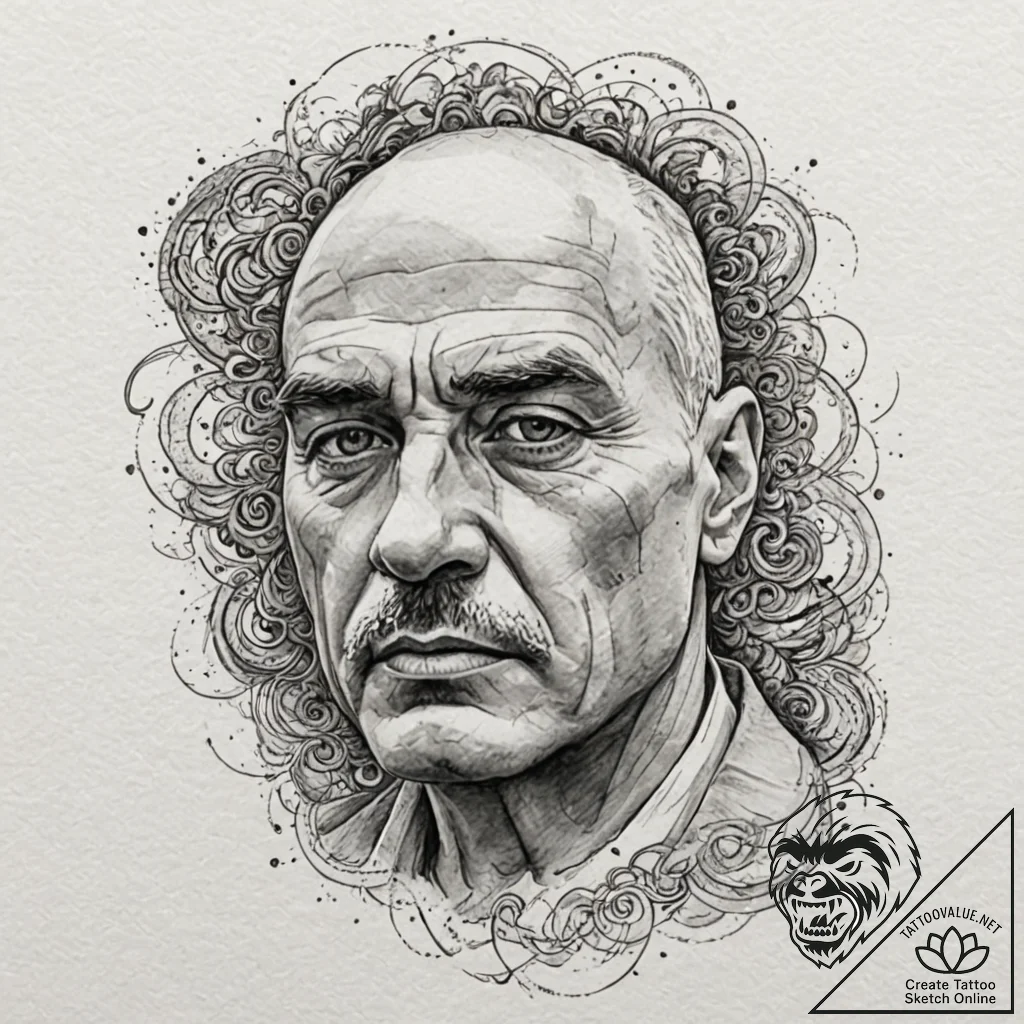 A watercolor sketch of colonel kurtz's face e... - tattoo sketch (№1751850621_0, 07.07.2025 01:10) — tattoovalue.net