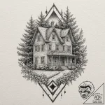 A sketch of the house of blue leaves, before… – tattoo sketch (№1751851293_0, 07.07.2025 01:21) — tattoovalue.net