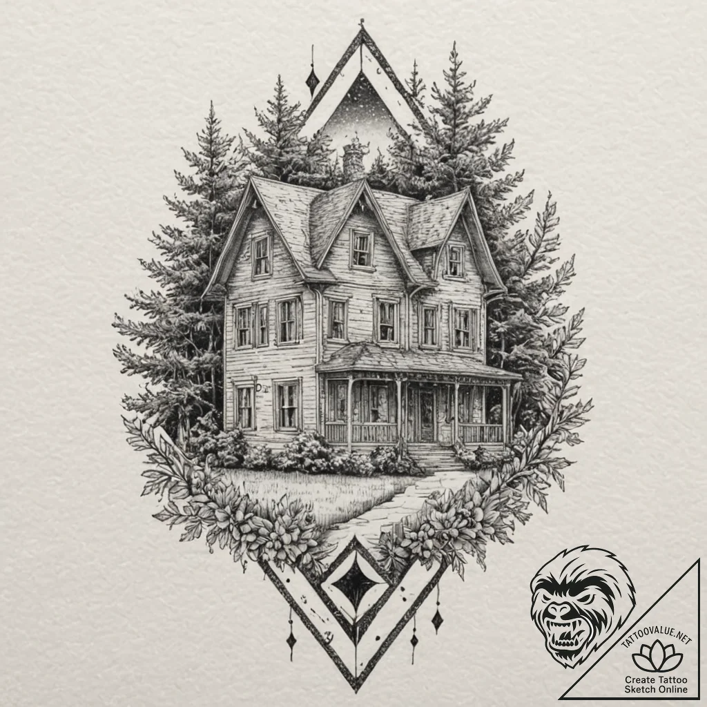 A sketch of the house of blue leaves, before... - tattoo sketch (№1751851293_0, 07.07.2025 01:21) — tattoovalue.net