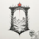 A graphic novel panel of the gate to the upsi… – tattoo sketch (№1751851545_0, 07.07.2025 01:25) — tattoovalue.net