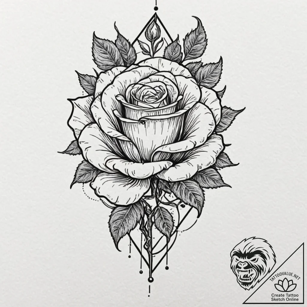 A skeleton watering a single living rose, tat... - tattoo sketch (№1751852049_0, 07.07.2025 01:34) — tattoovalue.net