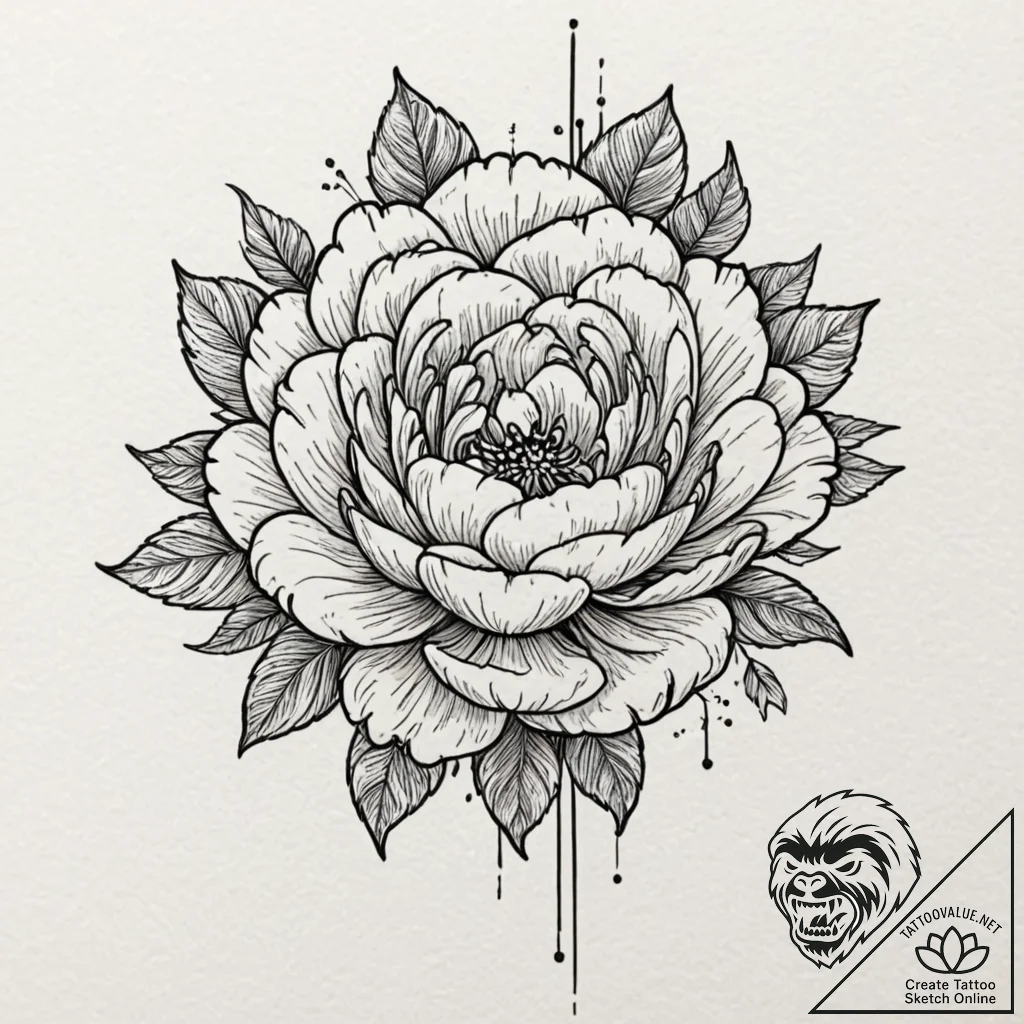 Peony, tattoo flash sheet design, minimalist... - tattoo sketch (№1751852133_0, 07.07.2025 01:35) — tattoovalue.net