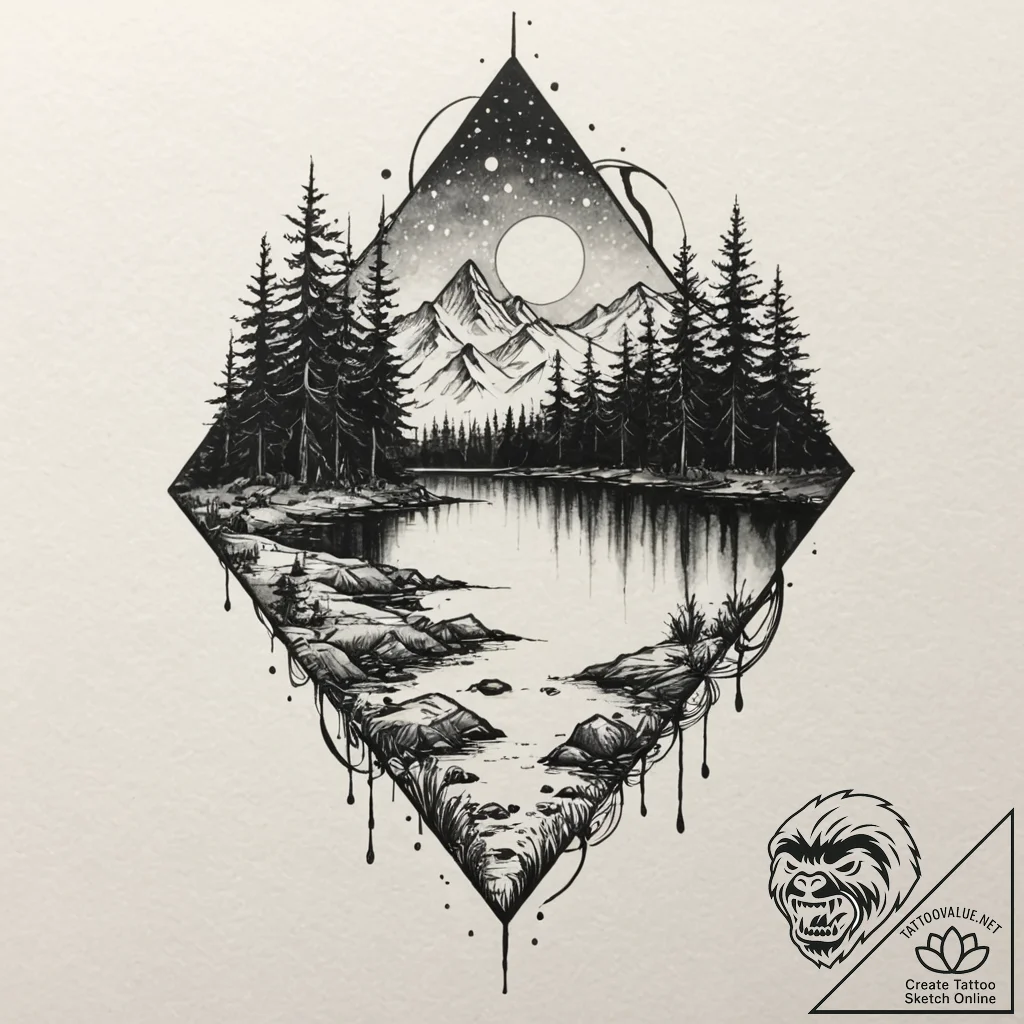A watercolor sketch of camp crystal lake, ser... - tattoo sketch (№1751852386_0, 07.07.2025 01:39) — tattoovalue.net